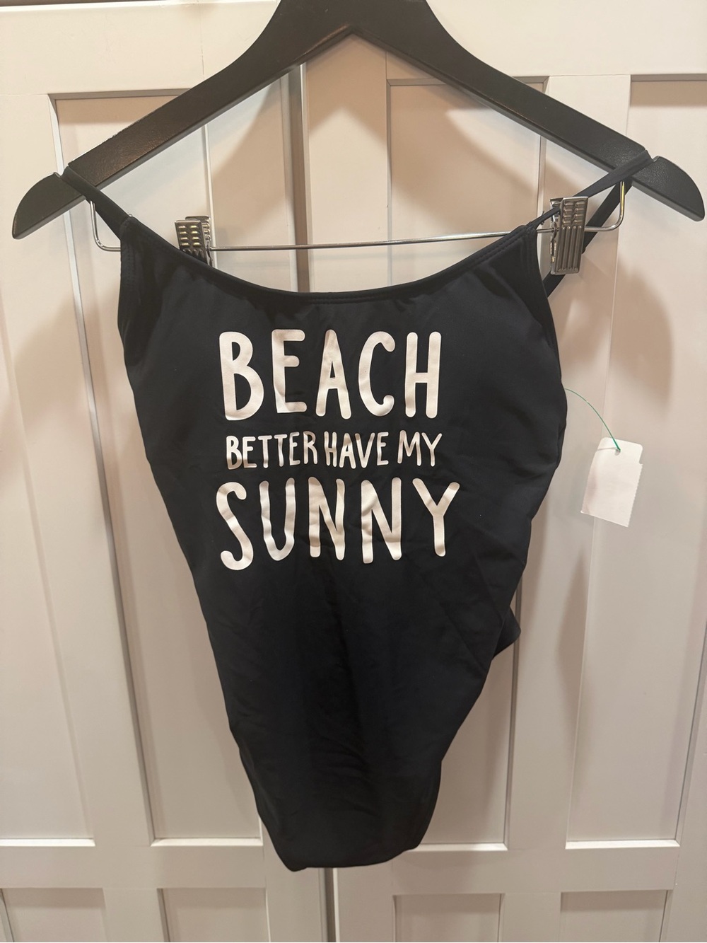 NWT No Boundries Black One-Piece Swimsuit "BEACH BETTER HAVE MY SUNNY" Print